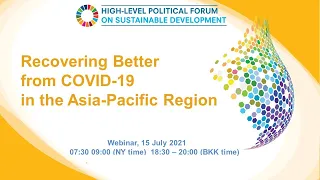 Recovering Better from COVID-19 in the Asia-Pacific Region