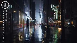 NYC Raining at Night - Manhattan, New York 4K - Sleep ASMR