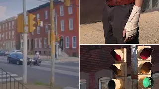 Video: Man thrown off scooter by hit-and-run driver that ran red light in North Philly