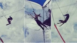Jacqueline Fernandez displaying her acrobatic skills on the trapeze