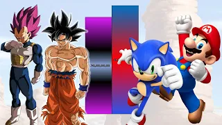 Goku & Vegeta VS Sonic & Mario POWER LEVELS All Forms - DB / DBZ / DBS / Sonic / Super Mario Bros.