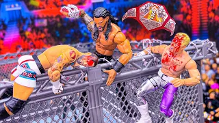 CM Punk vs Roman Reigns vs Cody Rhodes - Barbed Wire Steel Cage Action Figure Match!