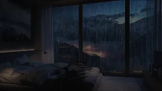 Window Rain Sounds with Nighttime Mountain Views: Relaxing Sleep Meditation - Fall Asleep