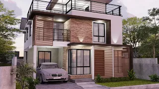 7.95m x 9.0m 2-storey with roof deck comtemporary 3d house design plan
