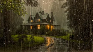 HEAVY RAIN at Night to Sleep Instantly - Rain on The Roof in the Foggy Forest - End Insomnia, ASMR