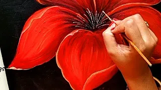 Step by Step Big Flower Painting Tutorial | Flower Acrylic Painting  | Painting Hibiscus Flower 🌺