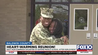 Mother in US Navy surprises daughter at school after months away from home