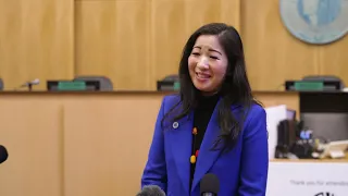 Councilmember Tanya Woo answers questions after being appointed to fill position 8 vacancy