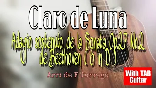 F. Tarrega - Claro De Luna (Adagio sostenuto Sonata Op.27 No.2  Beethoven) with TAB Guitar (6 in D)