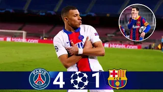PSG vs Barcelona 4-1 | Mbappe hat trick | Messi super goal | UCL 2021