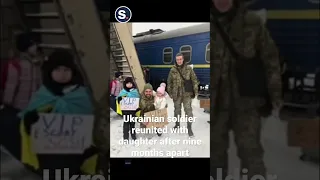 Ukrainian soldier reunited with daughter after nine months apart! #ukraine #soldierhomecoming