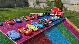 Disney Pixar Cars Fall Into The Water  Lightning McQueen Cruz Ramirez Francesco Dinoco King Sheriff