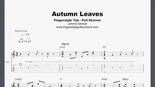 AUTUMN LEAVES- FULL Fingerstyle Guitar Tab With PDF Download