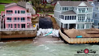 GONE! Houses Falling In Long Beach Seawalls Fail  Big Storm, Erosion 4K Drone footage