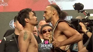 LASER FOCUSED!!! KEITH THURMAN & MANNY PACQUIAO WEIGH IN & INTENSE FACE OFF