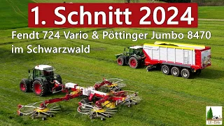 1. Schnitt 2024! Fendt 724 Vario & Pöttinger Jumbo 8470 Tridem-Ladewagen im Schwarzwald