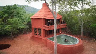 Building mud house and Swimming Pool With Décor private bedroom in the Jungle  [ part 2 ]