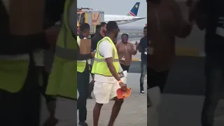 Burna boy landed at the hosea kutaku airport in Namibia