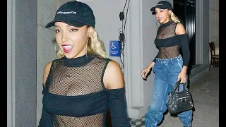 Tinashe stuns in a fishnet top for dinner at Craig's in LA