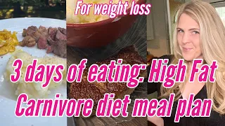 High Fat Carnivore diet meal plan:  3 days of eating for weight loss