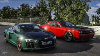 Gran Turismo 7 Drag race: Audi R8 V10 Plus vs Dodge Demon