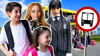 Mimi e Julinha ensina as regras do ônibus escolar com amigos | Mimi Julinha teach School bus rules