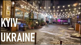 Kyiv Ukraine at night. Walking tour december 2023