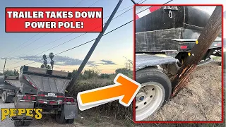 Dump Trailer Loses Control and Takes Down Power Pole