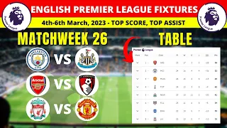 EPL Fixtures And Table - 4 to 6 March Matchweek 26 - English Premier League 2022/2023