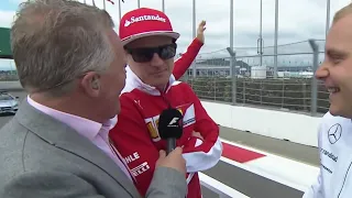 Kimi and Bottas have an enthusiastic talk