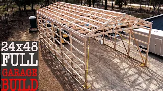 8 min Timelapse | Building A Post Frame Garage | Full Time-Lapse Polebarn Construction