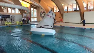 Optimist sailing on Gstaad indoor pool