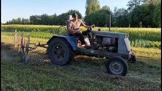 Гребем, сіно в валки граблями Сонечко! Саморобним трактором набазі Т 25.