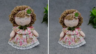 Sewing a doll is EASY! 🧵 Cute Curly Doll from fabric 😍 No pattern, No sewing machine!