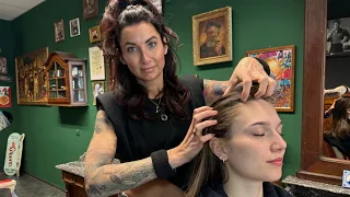 FIRST time with a Lady! Most relaxing massage and haircut ASMR