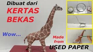 [ Subtitle ] How to MAKE a GIRAFFE from used PAPER || Cara MUDAH MEMBUAT PATUNG JERAPAH bubur kertas