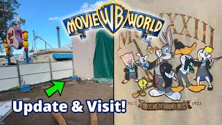 Movie World | Park Visit & Update! More Construction, Rides, WB 100 Merch & more!