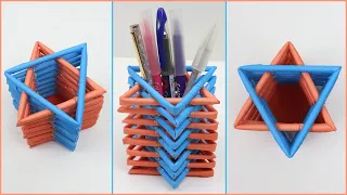 Origami Pencil Holder - DIY Easy Pen Stand - Makeup Desk Organizer - Paper Craft for School Projects