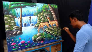 Full tutorial in hindi | waterfall forest nature drawing painting