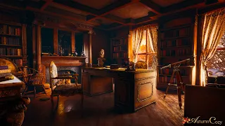 VICTORIAN OFFICE AMBIENCE IN WINTER: Fireplace Sounds, Wind Sounds, Crinkling Paper