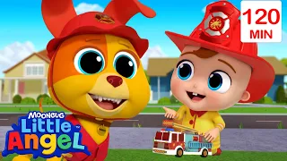 Baby John's Firetruck Play | Little Angel | Nursery Rhymes for Kids | Moonbug Kids Express Yourself!