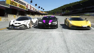 Bugatti Chiron SS 300+ vs Koenisegg Jesko Absolut vs Devel Sixteen at Old Spa