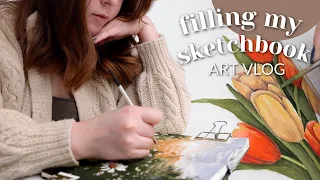 Cozy March Art Vlog | Sketchbook Gouache Painting And Decorating My Studio 🌷