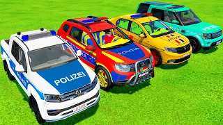 BEST POLICE CARS ! TRANSPORTING DACIA & VOLKSWAGEN POLICE CARS WITH COLORED TRUCKS ! FS22