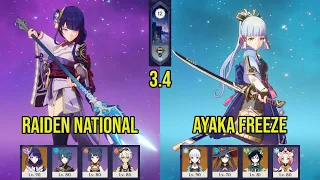 (F2P) C0 RAIDEN National & C0 AYAKA Freeze | 3.4 Spiral Abyss Floor 12 | Genshin Impact