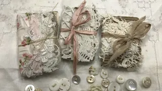 Tutorial - Create tiny mini booklets of lace & fabric samples &  junk journal from Instant Ink box