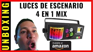 UNBOXING LUCES PARA ESCENARIOS - FIESTAS- SAITOR 4 en 1 efecto mixto activado por sonido RGBW LED