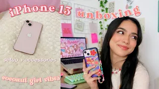iPhone 13 UNBOXING, setup, accessories, case *coconut girl + danish pastel aesthetic*