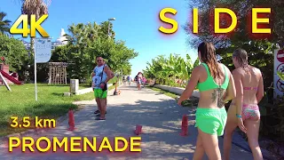 SIDE ALL HOTELS PROMENADE , Beach & Shopping / 3,5 Km Walking tour 4K TURKIYE #side #turkey #beach