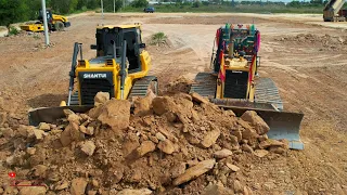 Unexpected Extreme Full Shantui Vs Komatsu Dozer Push Dirt Rocks Fill The Top Layer Of Soil
